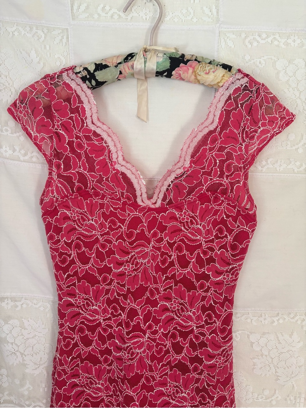 Y2K Pink Lace Textured Scallop Hem Coquette Femme Fairy Midi Dress Size S-M - Picture 3 of 16